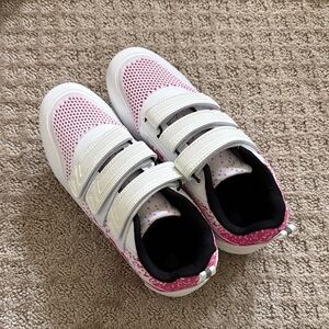 White and Pink Velcro cycling shoes